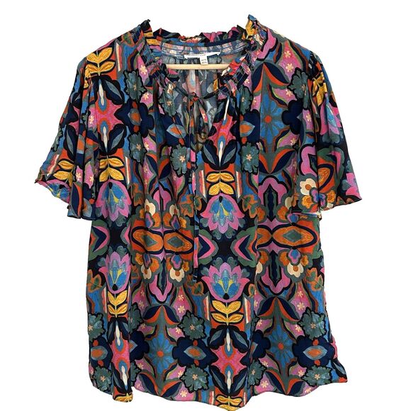 Chelsea & Theodore Top Size 2x Vibrant Colorful Floral Print Flutter Sleeve - Picture 1 of 7